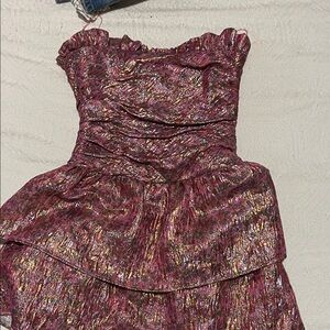 LoveShackFancy Pink and Gold Mini Dress
